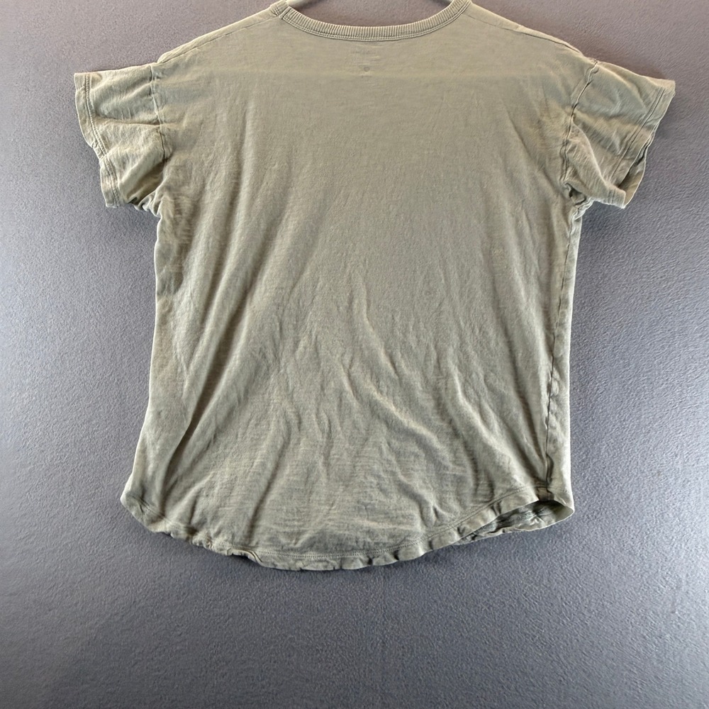 Madewell Sage Green Ruffle Sleeve Slub Cotton T-Shirt Size S Curved Hem Tee - Picture 3 of 6